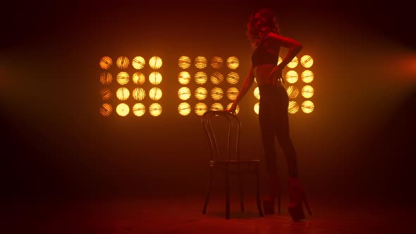 Girl Performing Strip Dance in Nightclub Stage