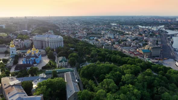 Aerial Video of the City of Kiev Centre at Sunny Day