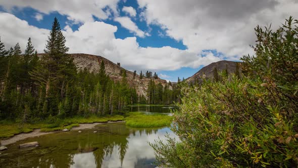 Time Lapse of the clouds above a beautiful mountain lake