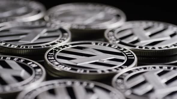 Rotating shot of Bitcoins 