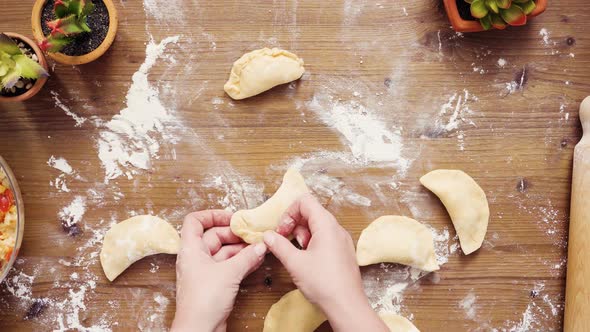 Flat lay. Step by step. Making home made vegetarian empanadas with corn.