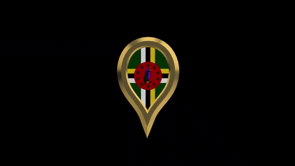 Dominica Flag 3D Rotating Location Gold Pin Icon