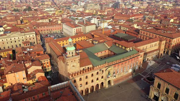 Aerial shot Palazzo d'Accursio, Italy, Bologna