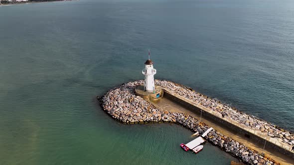 Lighthouse in the port aerial view