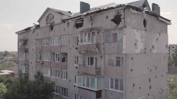 Aerial View of a Destroyed Building in the City of Makariv Ukraine