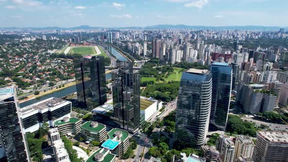 Downtown Sao Paulo Brazil. Cityscape of famous Pinheiros highway road.