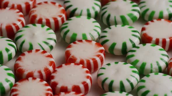 Rotating shot of spearmint hard candies - CANDY SPEARMINT 