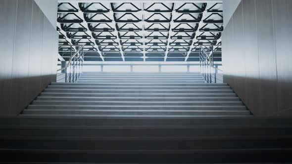 Spacious Empty Staircase Interior with Steel Railings