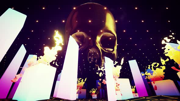 Burning Neon City With Golden Skull Vj Loop 4k