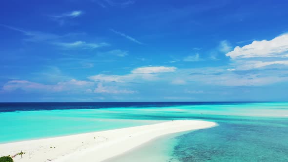 Beautiful fly over abstract view of a sunshine white sandy paradise beach and aqua blue water backgr