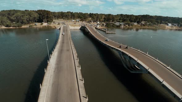 Aerial view of Maldonado Bridge between La Barra and Punta del Este, Uruguay