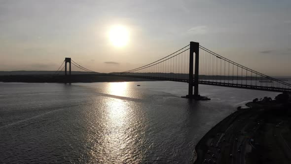 Verrazano Narrows Bridge with Passing Cars and Trucks