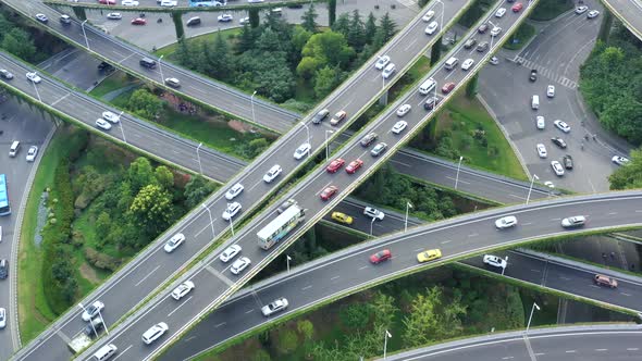 Aerial view of highway and overpass in city