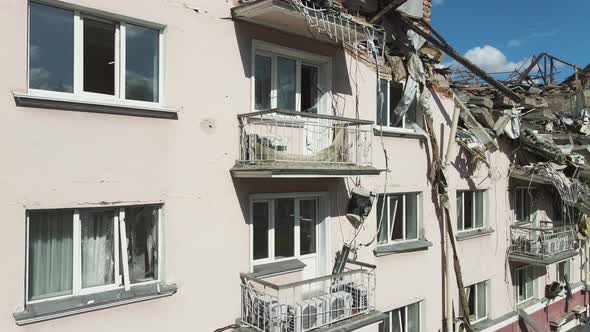 Chernihiv, Ukraine - 27.04.2022: War in Ukraine. Hotel destroyed by Russian troops in the city of Ch