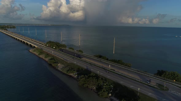 slowing aerial shoting along the overseas high way in the Florida Keys