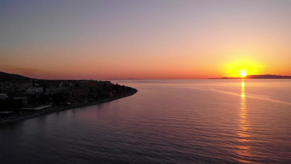 Coastal Town Of Ialysos In The Island Of Rhodes During Sunset In Greece. Static Shot