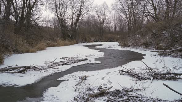 Ice and Snow on the River, Flowing Water