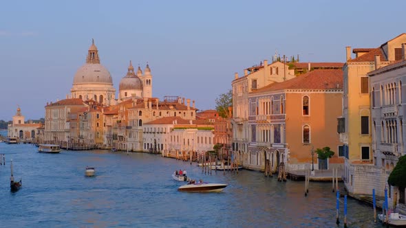 Panorama of Venice Grand Canal and Santa Maria Della Salute Church on Sunset