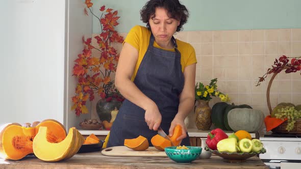 American Woman Preparing Pumpkin Pie for Thanksgiving Dinner