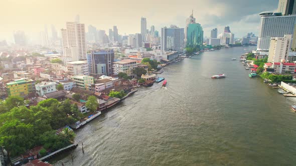 4K : Aerial drone footage fly over the Chao Phraya River