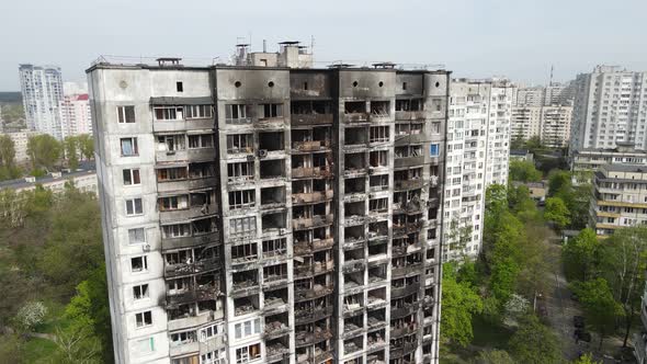 War in Ukraine  Burnt and Destroyed House in Kyiv