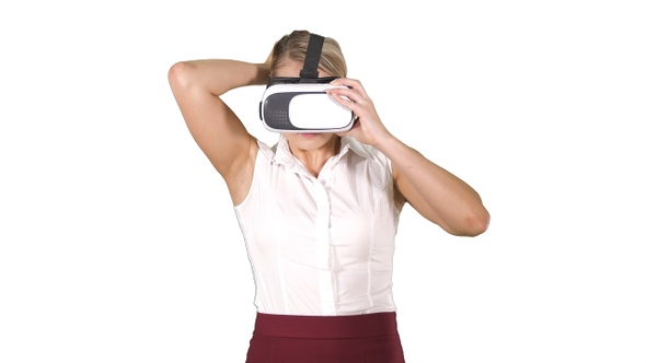 Woman with VR headset glasses device Virtual reality concept