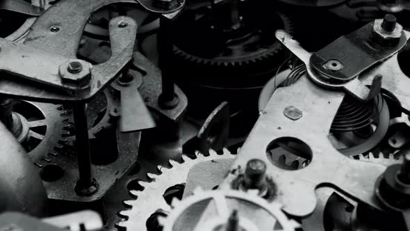 Old Vintage Watch Mechanism Working Macro Black and White 