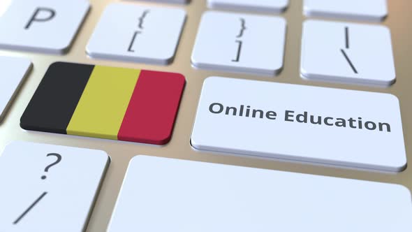 Online Education Text and Flag of Belgium on the Buttons