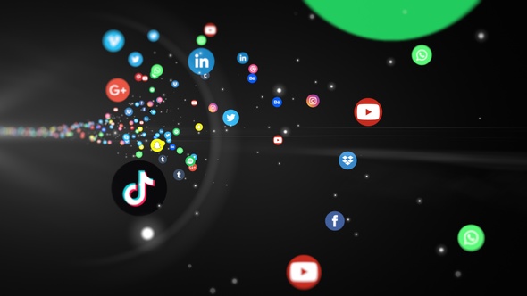 Social Media Icons Flying Dark Version alt