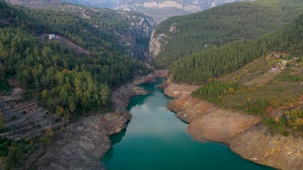 Mountain River High in the Mountains Aerial View 4 K