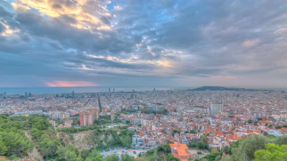 Panorama of Barcelona Timelapse, Spain, Viewed From the Bunkers of Carmel