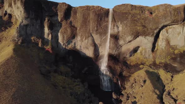 Static Aerial shot of a High Waterfall.