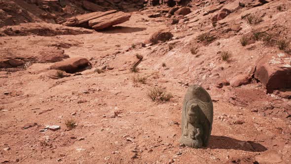 Ancient Statue on the Rocks Desert