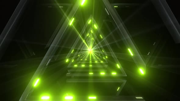 4k Green Triangle Flashing Light Tunnel