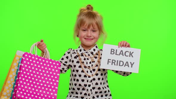 Kid Child Girl Showing Black Friday Banner Text Advertising Discounts Low Prices Shopping