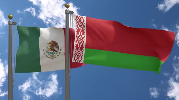 Mexico Flag Vs Belarus Flag On Flagpole