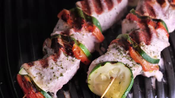 Shish Kebab on an Electric Grill Closeup