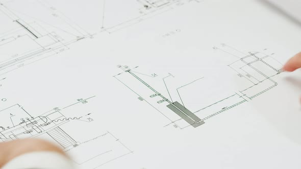 Architect Man Drawing Plan Blueprint Closeup
