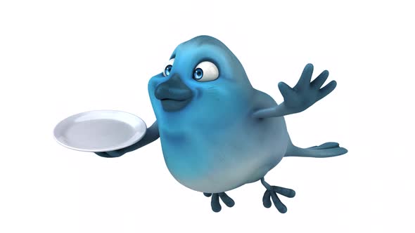 Fun 3D cartoon animation of a blue bird with alpha