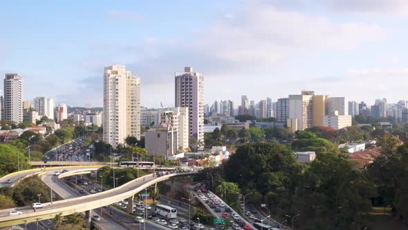 Viaduto dos Imigrantes in the late afternoon, Sao Paulo city, flat plane