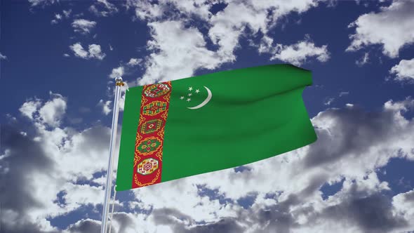 Turkmenistan Flag With Sky 4k