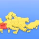 Map of Europe in yellow, focused on France in red with a map sticker - VideoHive Item for Sale