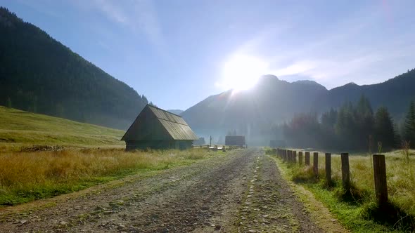 Mountain trail between cottages in Tatra Mountains, Poland, Europe