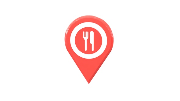 Food & Restaurant Map Location 3D Pin Icon Red