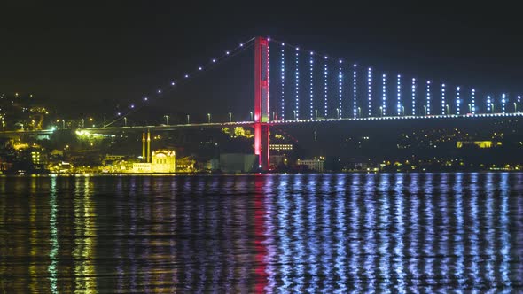 Ortakoy Bridge and Mosque Timelapse Night