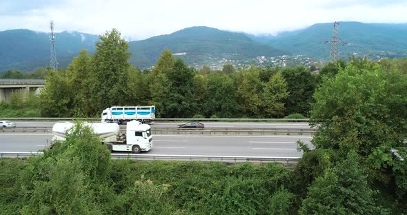 Trucks moving on the highway.