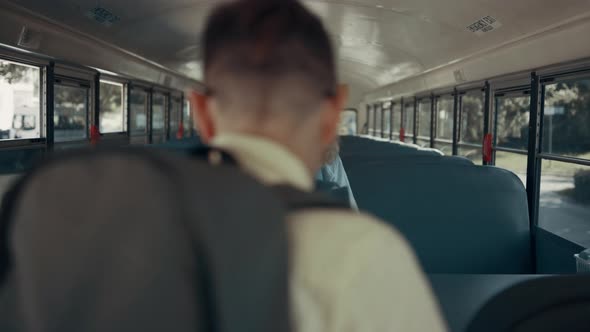 Teen School Children Boarding on Empty Shuttle