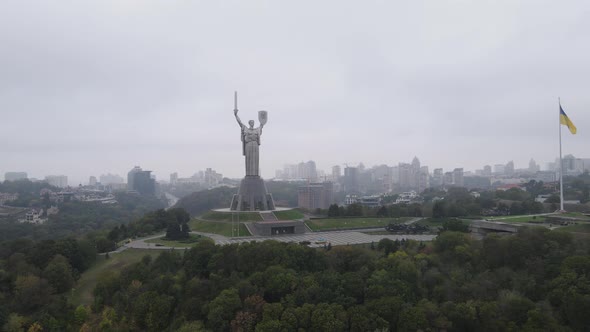 Kyiv, Ukraine Aerial View in Autumn : Motherland Monument. Kiev