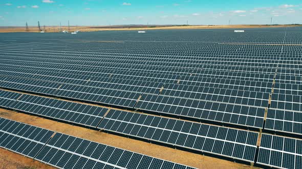 Plenty of Solar Panels in the Field Shot From Above. Modern Solar Panels, Ecological Friendly Energy