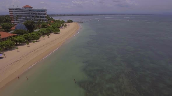 Aerial view of the bay of Sanur beach, Bali, Indonesia